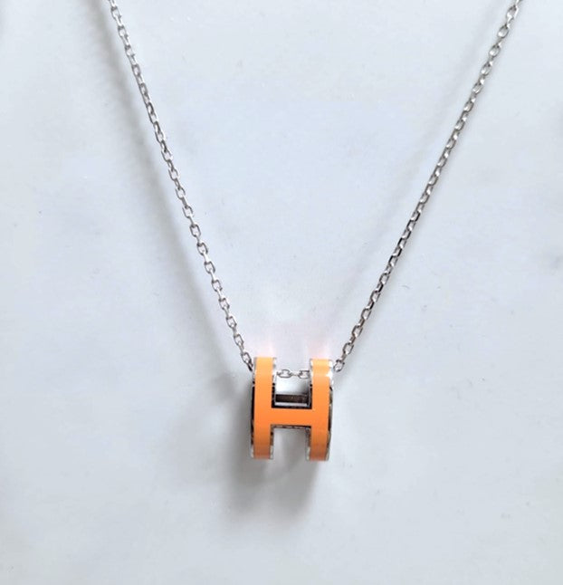 Hermes Pop H 橙色銀鏈圓型 頸鏈