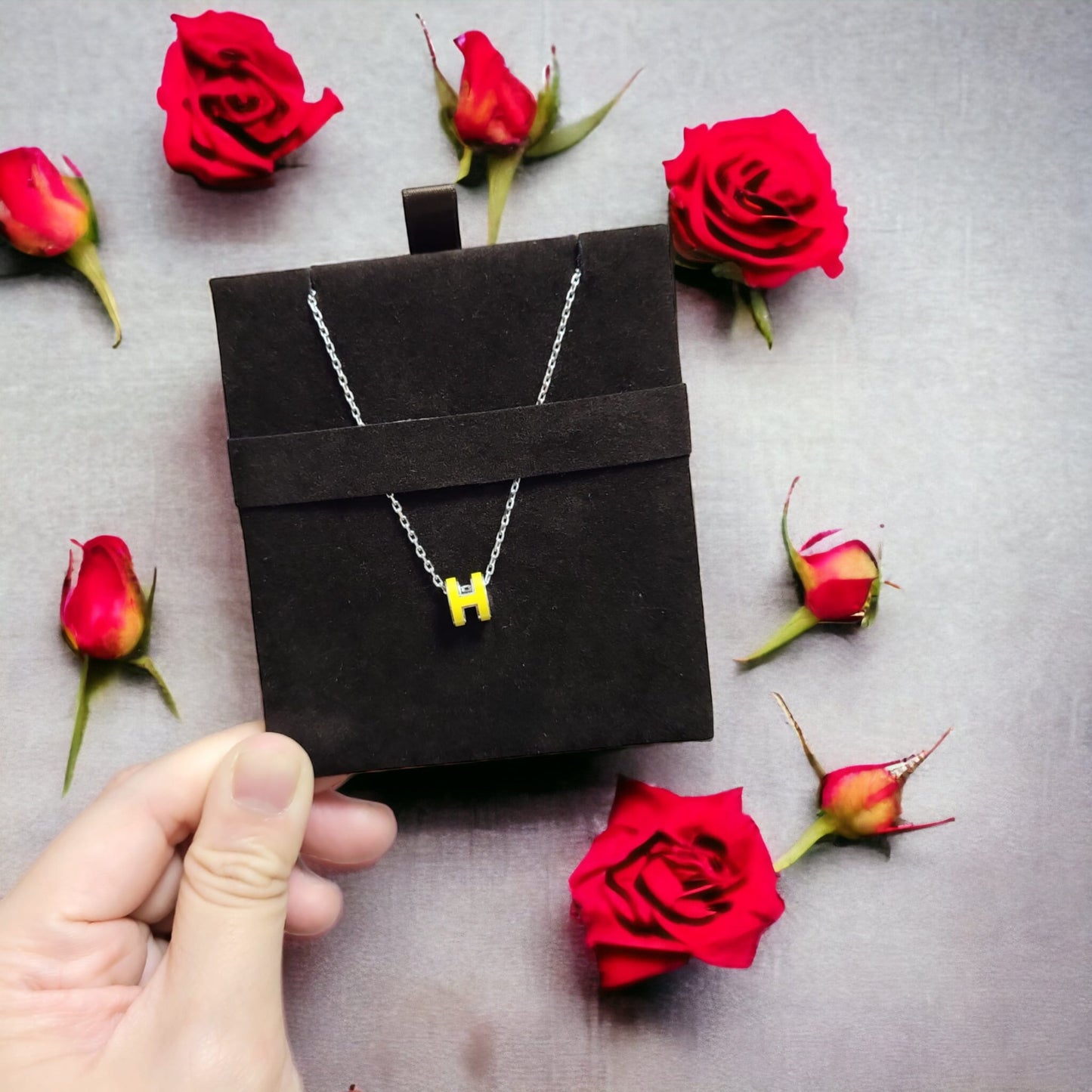 Hermes Mini Pop H Yellow Silver Round Necklace