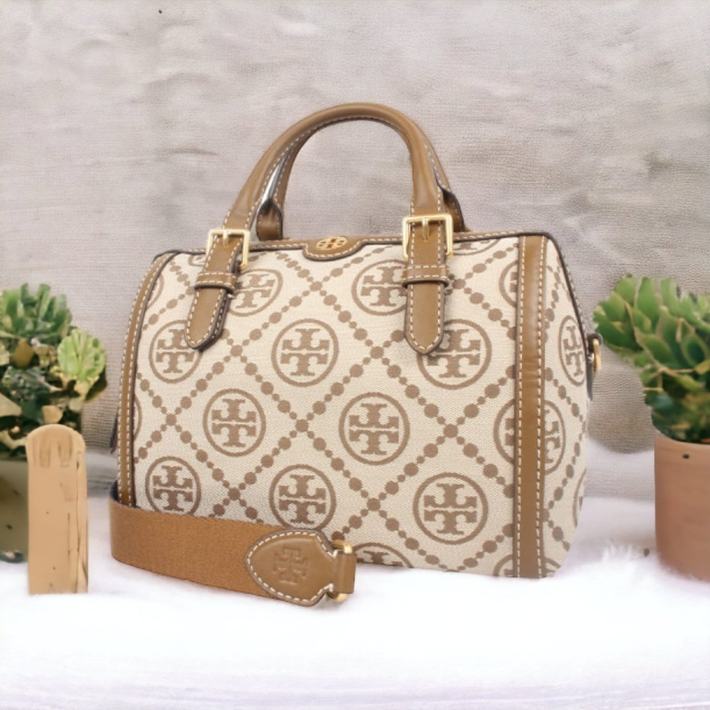 Tory Burch T MONOGRAM 提花手提斜挎女士波士頓包 83970-371
