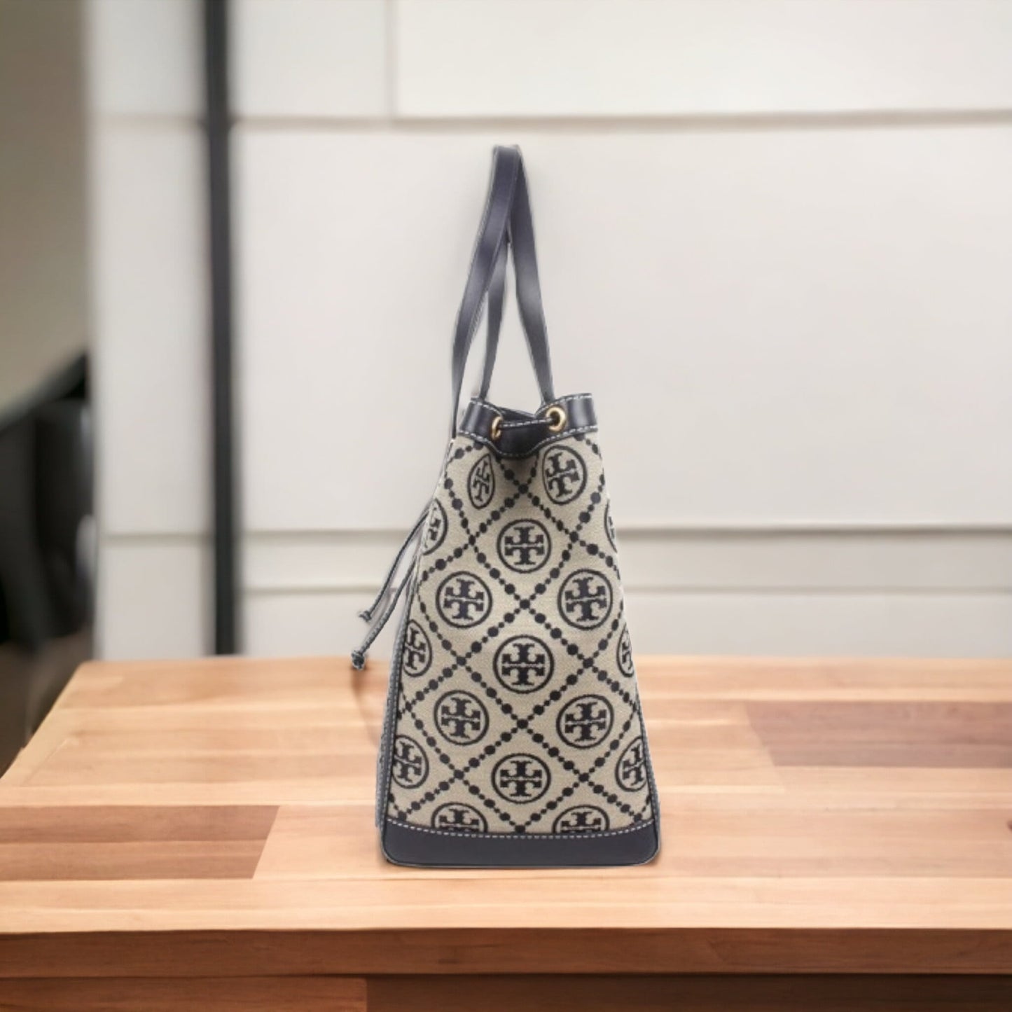 Tory Burch T-Monogram 大號編織提花配皮女士托特包 80644-405