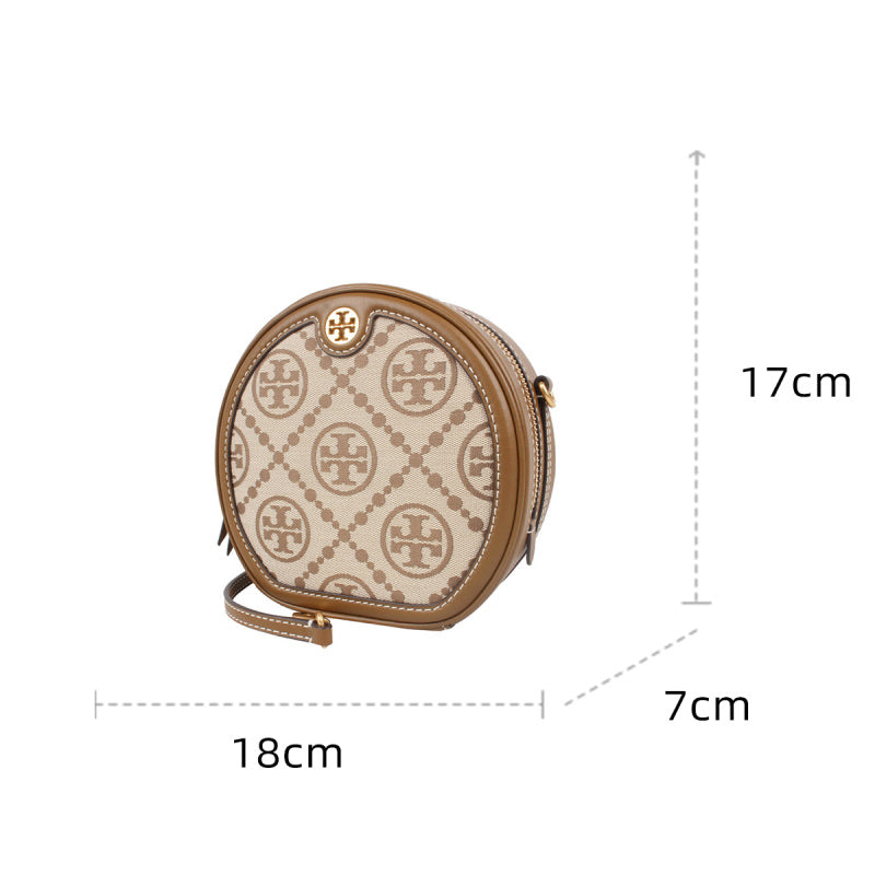 Tory Burch T Monogram提花織物拼皮革圓餅包 88487-271
