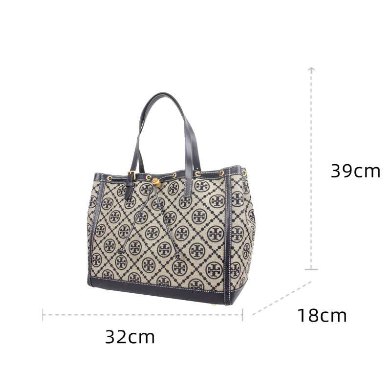 Tory Burch T-Monogram 大號編織提花配皮女士托特包 80644-405