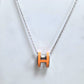 Hermes Pop H Orange Silver Chain Round Necklace