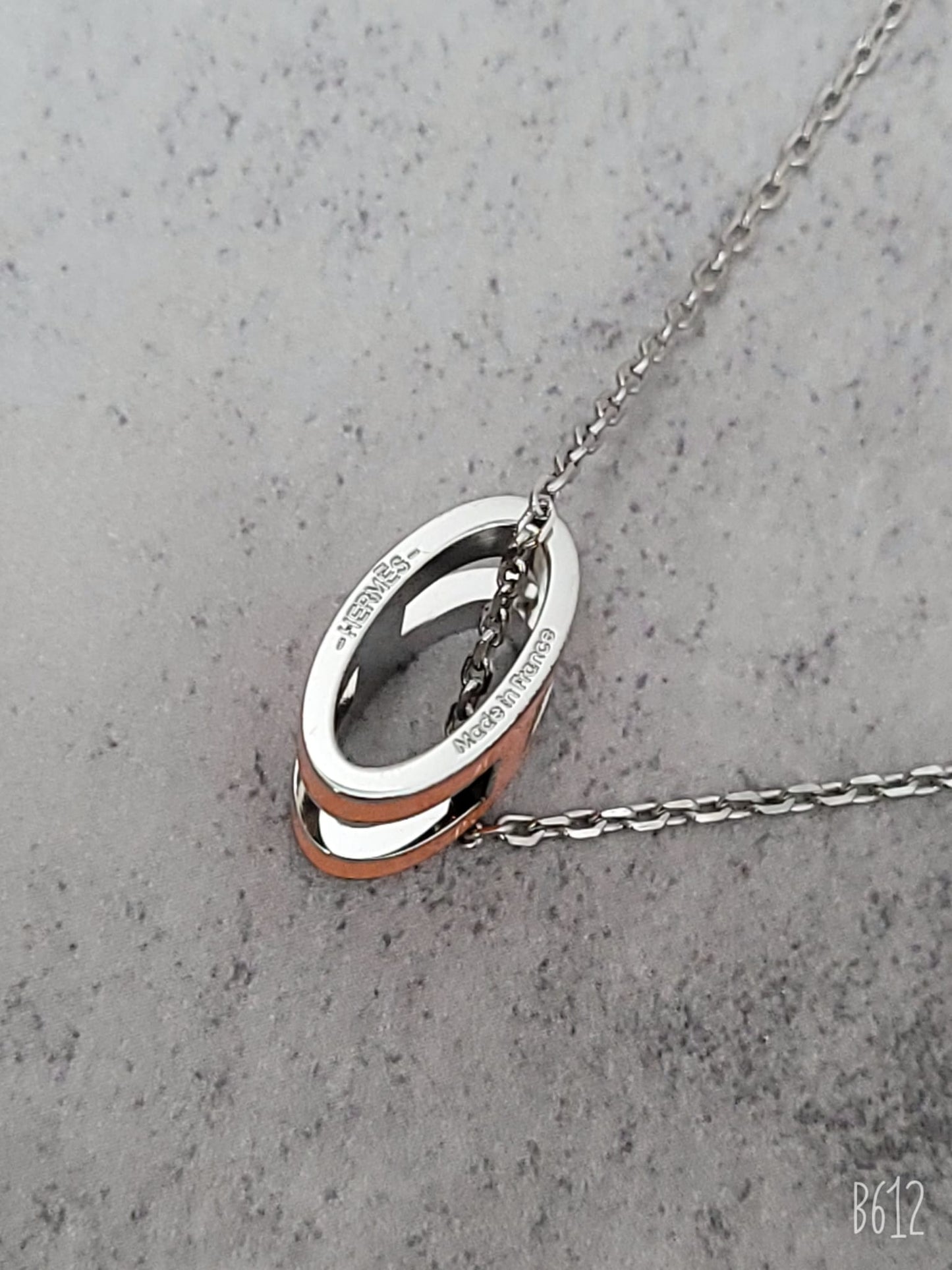 Hermes Pop H Orange Silver Chain Round Necklace